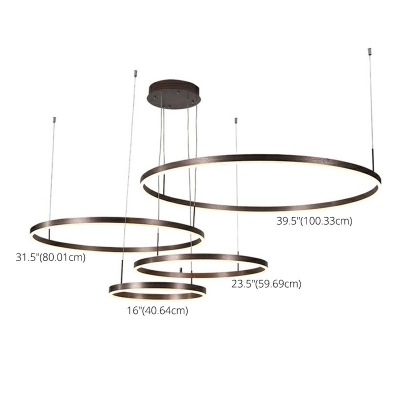 Coffee Metal Modern Living Room Suspension Light Ring LED Chandelier
