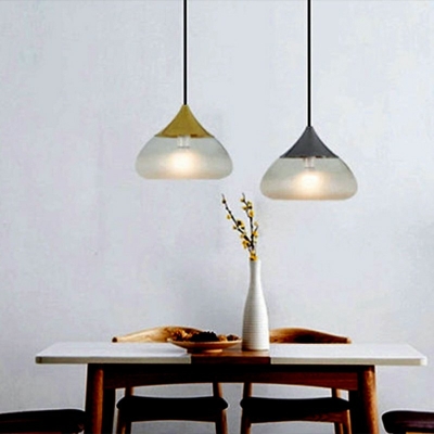 Cone Shaped Modern Dining Room Pendant Clear Glass Shade 1-Bulb Hanging Lamp