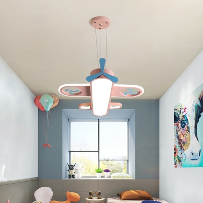 Creative Pendant with 1 LED Light Acrylic Airplane Shade Circle Metal Ceiling Mount Single Pendant for Children Bedroom