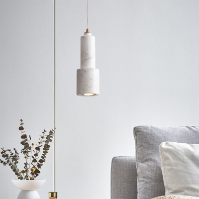 Cylinder 1-Head Hanging Lamp Modern Dining Room Stone Shade Pendant