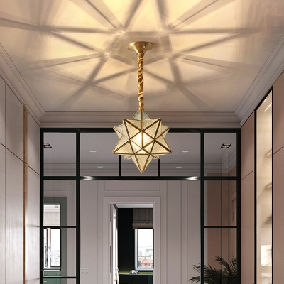 Frosted Glass Shade Colonial Ceiling Pendant with 1 Light Circle Metal Ceiling Mount Single Pendant for Hallway