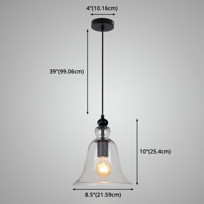 Industrial Dining Room 1-Bulb Pendant Bell Glass Shade Hanging Lamp with Metal Cord