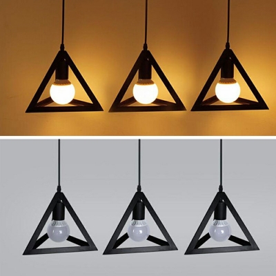 Industrial Metal Frame Pendant Light Triangle Wrought Iron 1-light 10 Inchs Wide Lighting Fixture for Coffee Shop Bar in Black