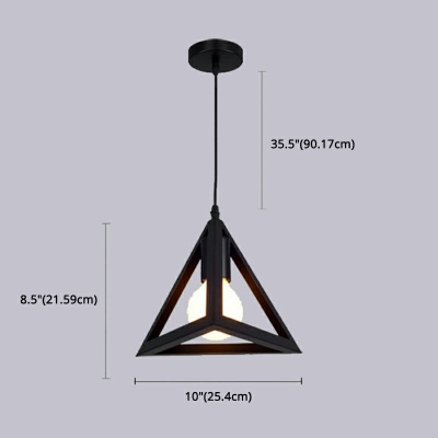 Industrial Metal Frame Pendant Light Triangle Wrought Iron 1-light 10 Inchs Wide Lighting Fixture for Coffee Shop Bar in Black