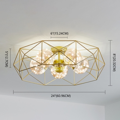 LED 6 Light Contemporary Ceiling Light Metal Ceiling Mount Glass Shade Semi Flush Ceiling Light for Restaurant