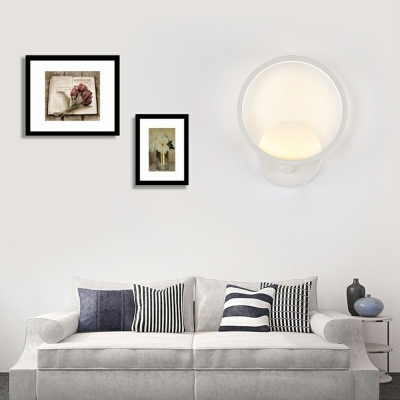 Metal LED Modern Living Room Wall Lamp Acrylic White Round Shade 1-Head Wall Sconce