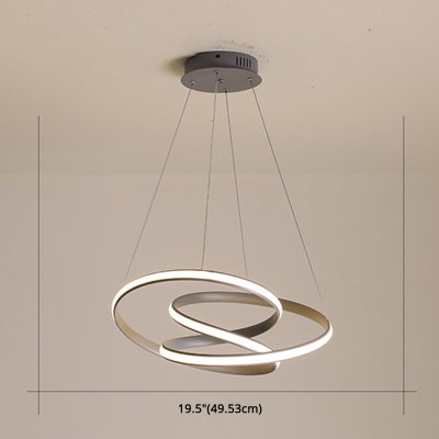 Metal Linear LED Suspension Lighting Modern Dining Room Grey 1-Light Chandelier