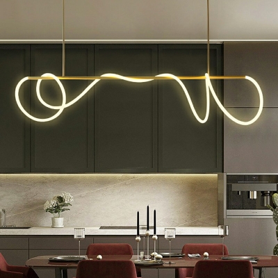 Minimalist Line Light Post-modern Winding Lighting Hose Island Suspension Lamp in Gold