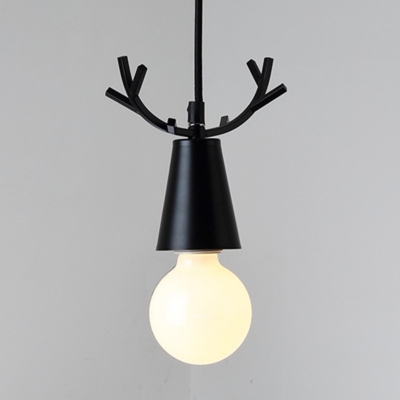 Modern Dining Room 1-Bulb Pendant Antlers Cone White Glass 7 Inchs Wide Hanging Lamp