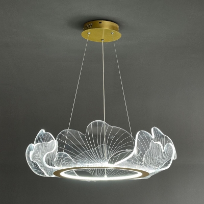 Modern Leaf Design Clear Shade Suspension Lighting Metal Gold Upwards LED 1-Light Chandelier for Dining Room