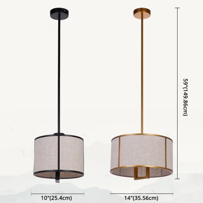Simplicity Pendant with 1 Light Drum Fabric Shade Circle Metal Ceiling Mount Single Pendant for Living Room