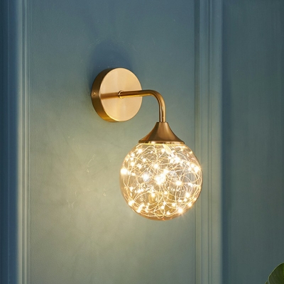 Spherical Wall Lamp Minimalist Gypsophila Glass Wall Sconce Lighting in Warm Light for Girls' Bedroom