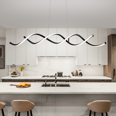 Spiral Design Aluminum Linear Pendant Minimalist Style Dining Room LED 2-Light Hanging Lamp