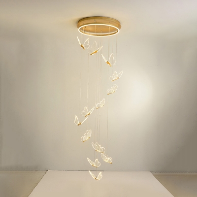 Stylish Modern Butterfly Pendant Lamp Acrylic Loft House Multi Light Ceiling Light in Gold