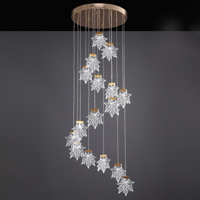 Stylish Modern Maple Leaf Pendant Lamp Acrylic Loft House Multi Light Ceiling Light in Gold