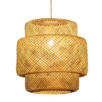 Traditional Hanging Fixture Metal Ceiling Mount with 1 Light Lantern Bamboo Shade Single Pendant for Hallway