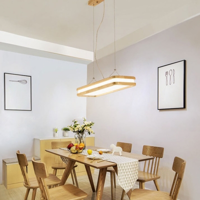 Wood Color Modern Living Room Island Light Rectangle Acrylic Shade White LED 1-Light Island Fixture