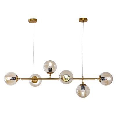 6 Light  Contemporary Hanging Fixture Glass Globe Shade Metal Circle Ceiling Mount Billiard Light for Dining Room