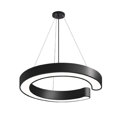 Black Metal Minimalist Meeting Room Pendant C-Shaped LED 1-Light Hanging Lamp