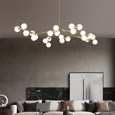 Branches Design Modern Suspension Lighting White Globe Glass Shade Chandelier for Living Room
