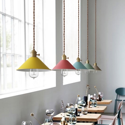 Cone Shade Metal Pendant Nordic Restaurant Macaron 1-Bulb Hanging Lamp