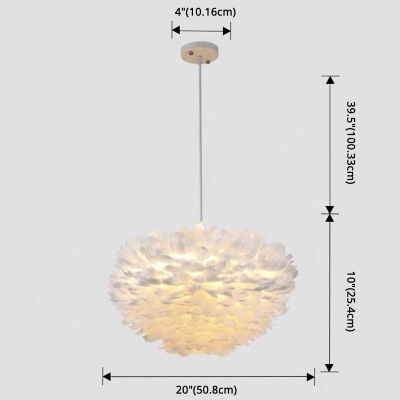 Contemporary Pendant White Feather Shade with 5 Light Circle Ceiling Mount Multi Light Pendant for Bedroom