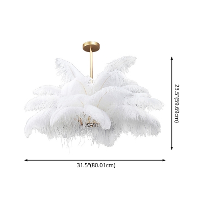 Feather Shape Branch Suspended Light 3 Lights Contemporary Hanging Lamp in White for Living Room