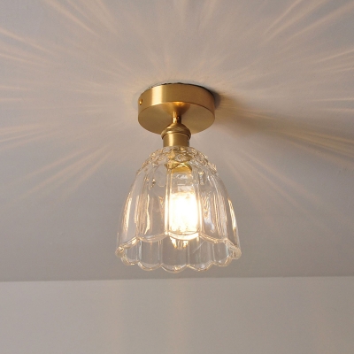 Glass Flower Ceiling Mount Light Fixture Modern Style 1 Bulb Close To Ceiling Lamp in Gold