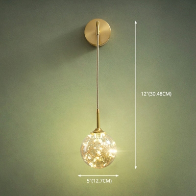 Golden Spherical Wall Lamp Minimalist Gypsophila Glass Wall Sconce Lighting in Warm Light
