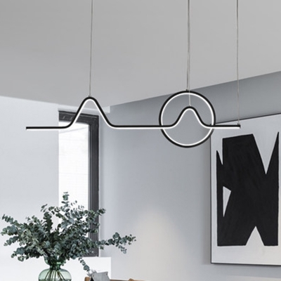 Linear Metal Simplicity LED Island Light Modern Dining Room 2-Light Island Pendant with Ring