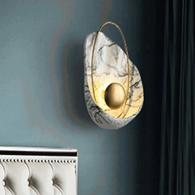 Postmodern LED Flush Wall Sconce Marble-Look Petal Wall Lamp with Resin Shade in Warm Light