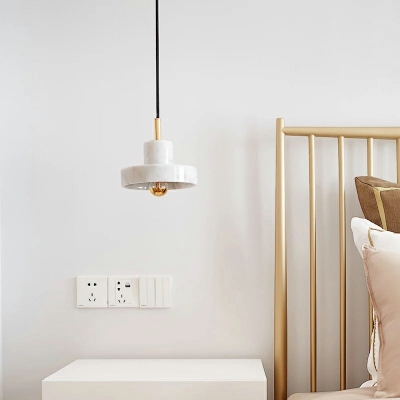 Round Macaron Shade Pendant Nordic Bedroom Iron 7 Inchs Wide Hanging Lamp with Stone Shade in White