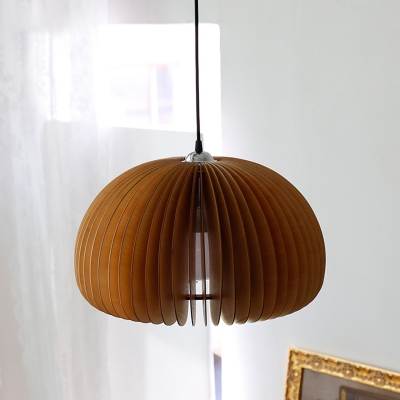 Simplicity Ceiling Fixture with 1 Light Wooden Pumpkin Shade Circle Metal Ceiling Mount Single Pendant for Restaurant