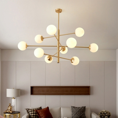 Sphere Shade Suspended Light Modern Chic White Glass Hanging Light for Living Room