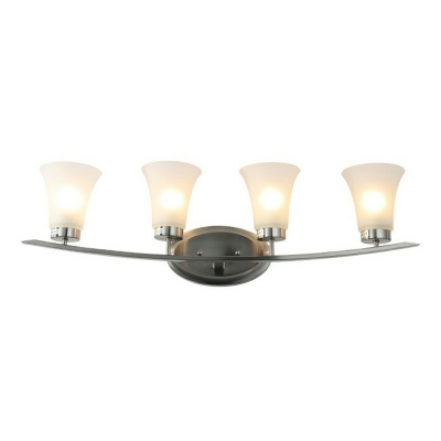 Tradicional Silver Metal Wall Mount Lighting 4 Bulbs Frosted Glass Bell Shaded Bathroom Vanity Sconces