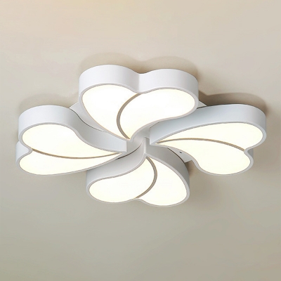 White Metal Flush Mount Ceiling Lamp Modern Style LED Bedroom Four Leaf Clover Flush Mount Lighting