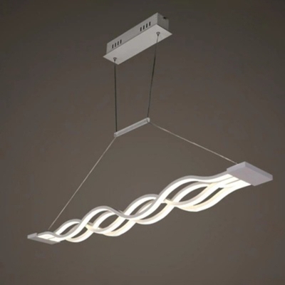 White Metal Linear 4-Light Island Pendant Modern Dining Room Wave Design LED Island Light