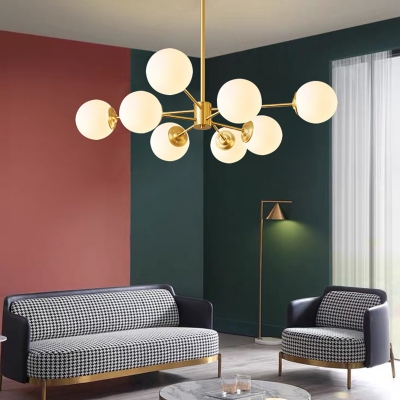 White Multi-Circle Chandelier Light Stylish Modern 22 Inchs Height Metal Hanging Pendant with Ball Milk Glass Shade