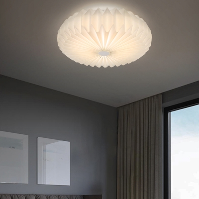 White Shade Ceiling Light Modern Acrylic Drum LED 1-Light Flushmount Light