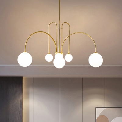 39.5 Inchs Wide Chandelier Lighting Postmodern 6 Heads Opal Glass Hanging Pendant Light for Living Room