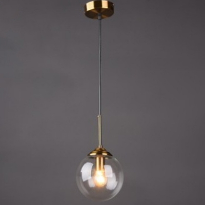 Ball Hanging Lamp Post-Modern 1 Head Clear Glass Ceiling Pendant for Bedside in Brass Finish