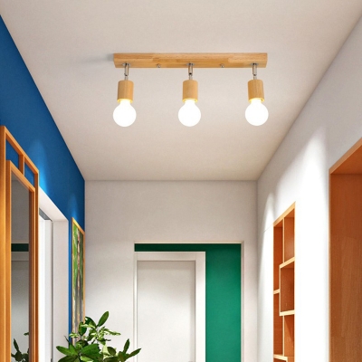 Bare Bulb Modern Ceiling Light Wooden Ceiling Mount Semi Flush Ceiling Fixture for Hallway