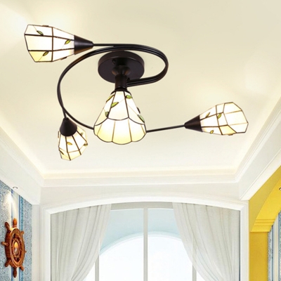 Bell Glass Shade Tifanny Ceiling Light Circle Metal Ceiling Mount Flush Mount Ceiling Light for Living Room