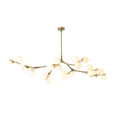 Branches Design Modern Suspension Lighting White Globe Glass Shade Chandelier for Living Room