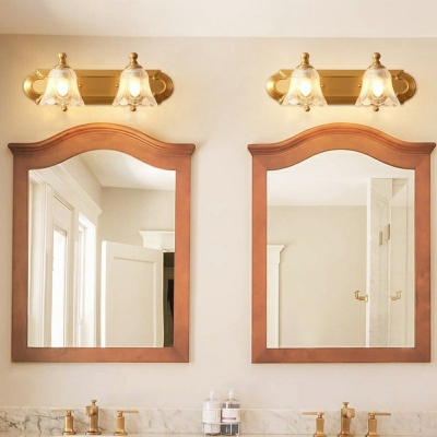 Brass Metallic Wall Mount Lighting Tradicional Vanity Sconces with Floral Glass Shade