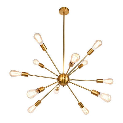 Ceiling Chandelier Industrial Naked Bulb Metal Pendant Light Fixture for Living Room in Gold