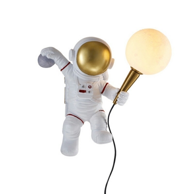 Child Bedroom Astronaut Wall Light 1 Light Resin Cartoon White LED Sconce Light