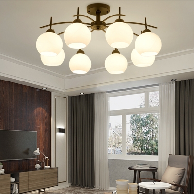 Circle Metal Ceiling Mount Modern Ceiling Light Glass Globe Shade Semi Flush Ceiling Fixture for Living Room