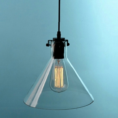 Clear Glass Cone Shade Ceiling Pendant Lamp Industrial Style 9.5 Inchs Wide Single Bulb Hanging Light for Corridor Aisle