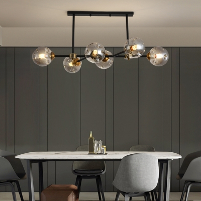 Contemporary Hanging Pendant with 6 Lights Glass Globe Shade Metal Ceiling Mount Island Fixture for Dining Room